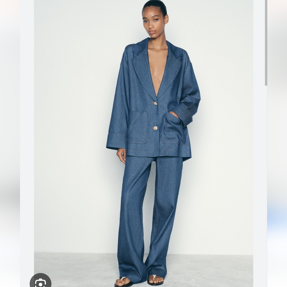 DENIM EFFECT OVERSIZED BLAZER SIZE L - Picture 1 of 10